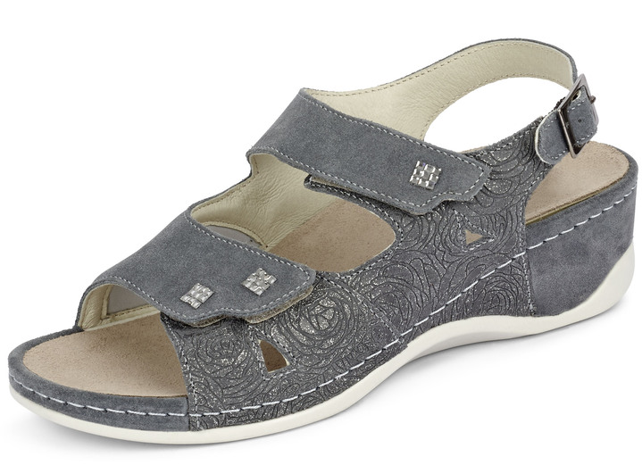 Sandaletten & Pantoletten - Mubb, bequeme Damen-Sandalen, Weite H, mit herausnehmbarem Fußbett, in Größe 036 bis 042, in Farbe GRAU Ansicht 1