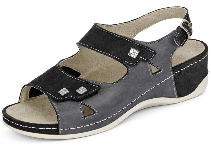 Sandaletten & Pantoletten - Mubb, bequeme Damen-Sandalen, Weite H, mit herausnehmbarem Fußbett Ansicht 3 Sandaletten & Pantoletten - Mubb, bequeme Damen-Sandalen, Weite H, mit herausnehmbarem Fußbett, in Größe 036 bis 042, in Farbe GRAU Ansicht 3