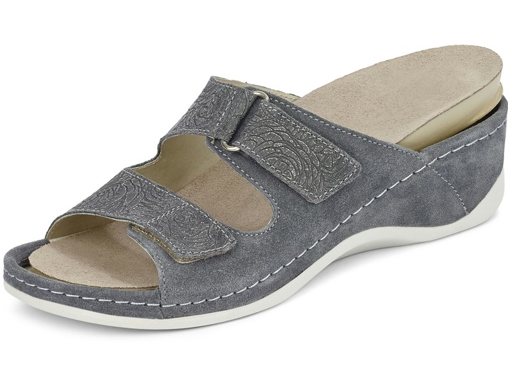 Sandaletten & Pantoletten - Mubb, bequeme Damen-Pantoletten, Weite H, mit herausnehmbarem Fußbett, in Größe 036 bis 042, in Farbe JEANSBLAU Ansicht 4