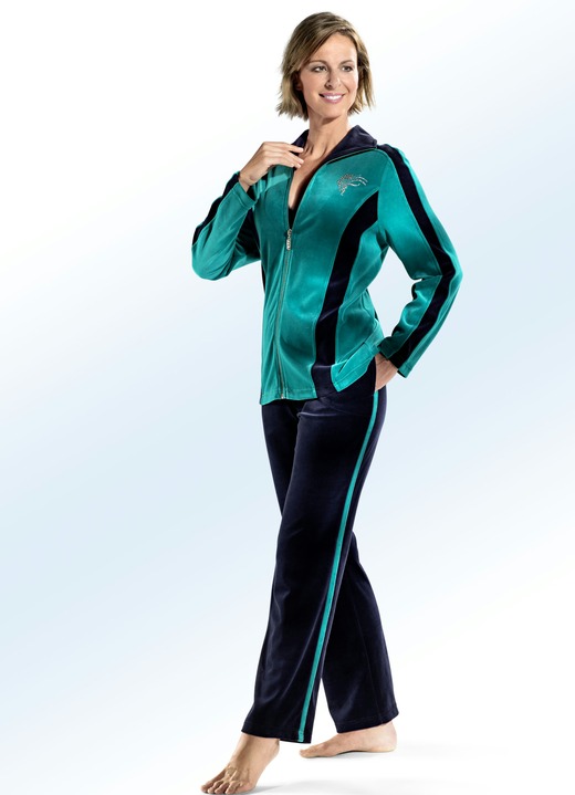 Freizeitanzüge - Hausanzug mit Strasssteinzier, in Größe 018 bis 052, in Farbe BURGUND-SCHWARZ Ansicht 2