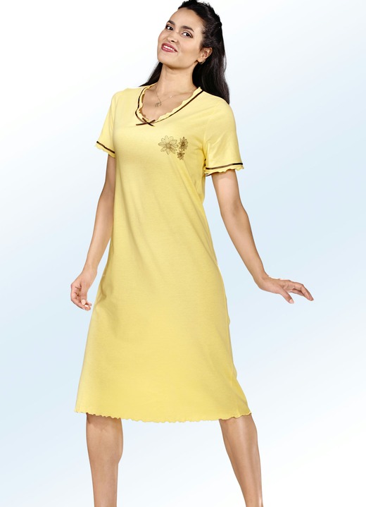 - Zweierpack Nachthemden, mit gebogten Abschlüssen und kurzen Ärmeln, in Größe 042 bis 058, in Farbe GELB-BRAUN Ansicht 2