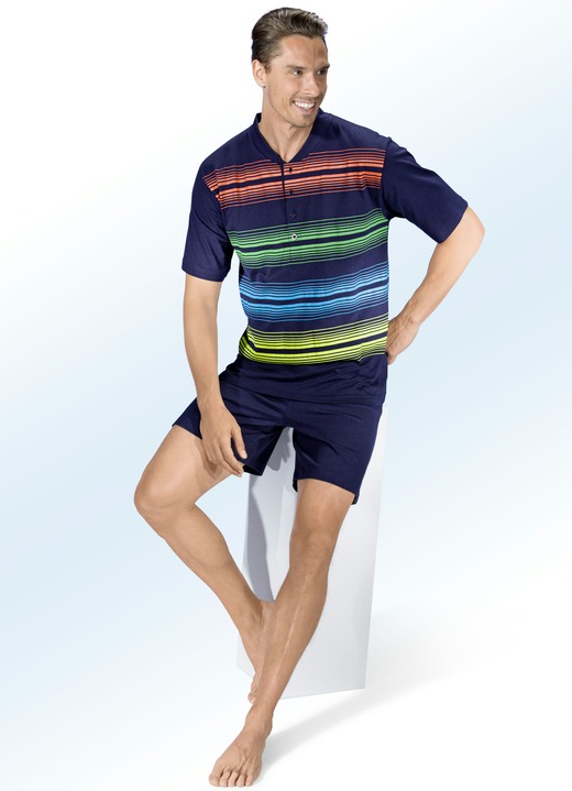 - Shorty mit Knopfleiste und farbenfrohem Streifendessin, in Größe 046 bis 060, in Farbe MARINE-BUNT