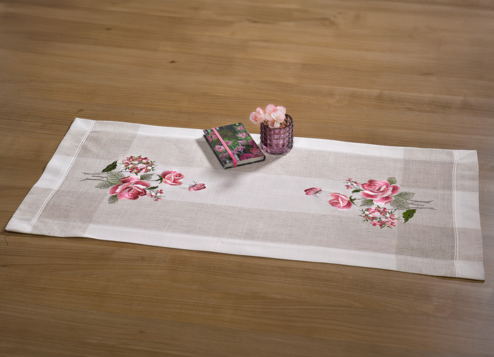 Heimtextilien - Tisch- und Raumdekoation mit hinreißendem Rosen-Dessin, in Größe 101 (Deckchen, 35/ 50 cm) bis 404 (Kissenbezug, 40/ 40 cm), in Farbe SEKT-BUNT Ansicht 1