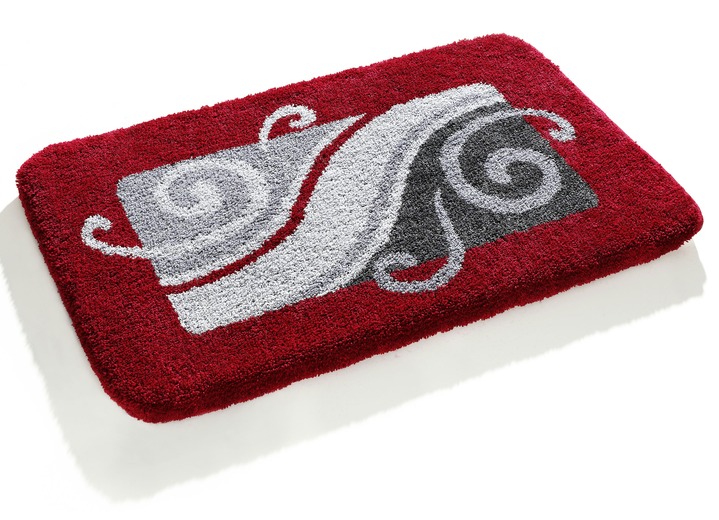 Badgarnituren - Badgarnitur mit 20 mm Florhöhe von Grund, in Größe 100 (Vorleger halbrund, 50/ 80 cm) bis 109 (Hänge-WC-Vorleger, 50/ 50 cm), in Farbe ROT-GRAU Ansicht 3