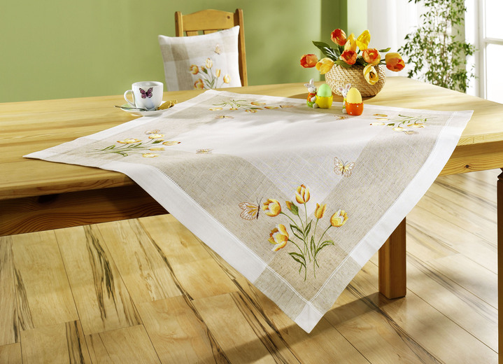 Heimtextilien - Tisch- und Raumdekoration mit Tulpen und Schmetterlinge, in Größe 102 (Läufer, 40/ 85 cm) bis 404 (Kissenbezug, 40/ 40 cm), in Farbe SEKT Ansicht 2