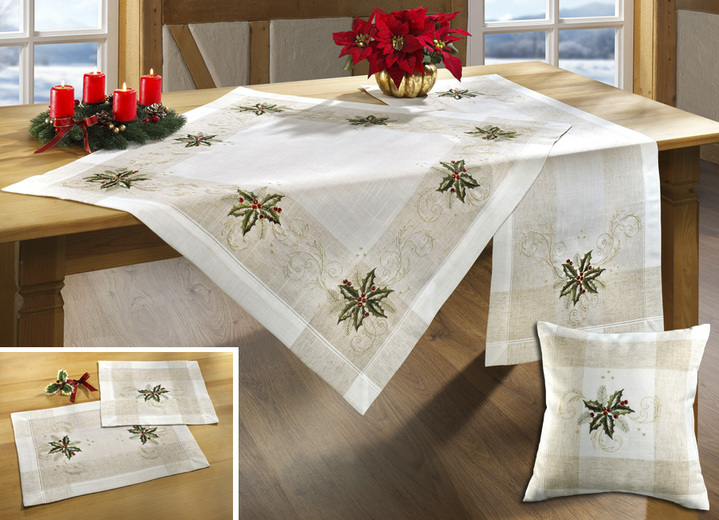 Heimtextilien - Weihnachtliche Raum und Tisch-Accessoires mit dezentem Dessin, in Größe 101 (Läufer, 35/ 50 cm) bis 404 (Kissenbezug, 40/ 40 cm), in Farbe