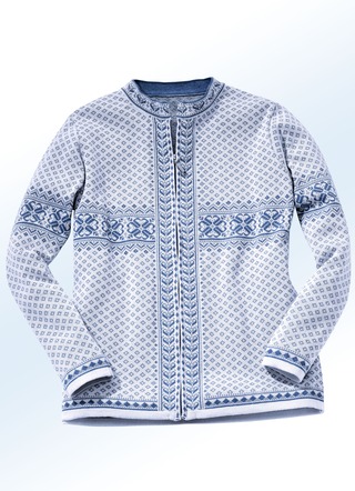 Strickjacken - Strickjacke in Jacquard-Dessin, in Größe 036 bis 052, in Farbe ECRU-JEANSBLAU