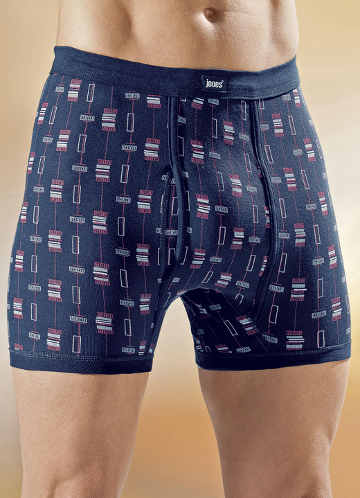 Slips & Unterhosen - Viererpack Unterhosen mit paspeliertem Eingriff, allover dessiniert, in Größe 005 bis 014, in Farbe 2X SCHWARZ-BUNT, 2X MARINE-BUNT Ansicht 2