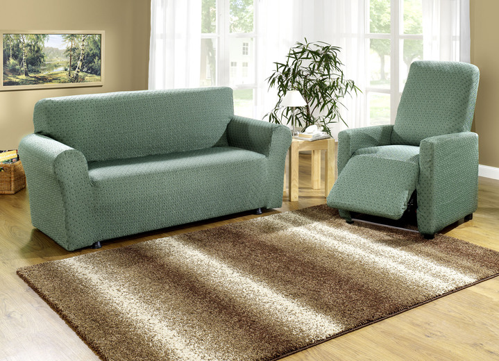 Sessel- & Sofaüberwürfe - Stretchbezüge mit schöner Strukturierung Ansicht 29 Sessel- & Sofaüberwürfe - Stretchbezüge mit schöner Strukturierung, in Größe 101 (Sesselbezug) bis 115 (Stuhlbezüge, 4er-Set), in Farbe GRÜN Ansicht 29
