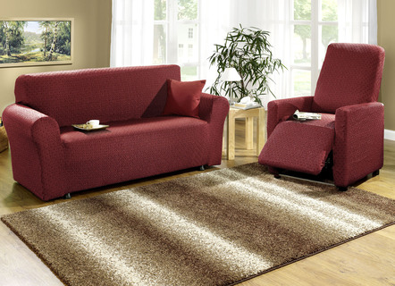 Sessel- & Sofaüberwürfe - Stretchbezüge mit schöner Strukturierung – Farbe ZIEGELROT – Ansicht  Sessel- & Sofaüberwürfe - Stretchbezüge mit schöner Strukturierung, in Größe 101 (Sesselbezug) bis 115 (Stuhlbezüge, 4er-Set), in Farbe ZIEGELROT – Farbe ZIEGELROT – Ansicht