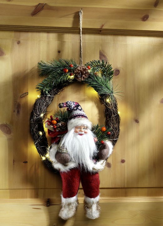 Gestecke & Kränze - Handgefertigte Weihnachtsmann im Kranz, in Farbe ROT-BRAUN