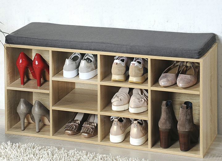 Garderobenmöbel - Schuhbank mit Sitzkissen, in Farbe WEISS Ansicht 2