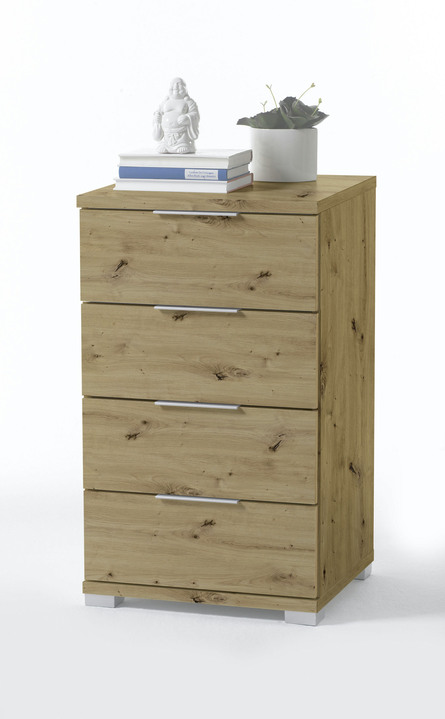 Nachttische - Nachttisch mit metallfarbenen Kunststoffgriffen, in Farbe WEISS, in Ausführung Nachttisch, 3 Schubladen Ansicht 2