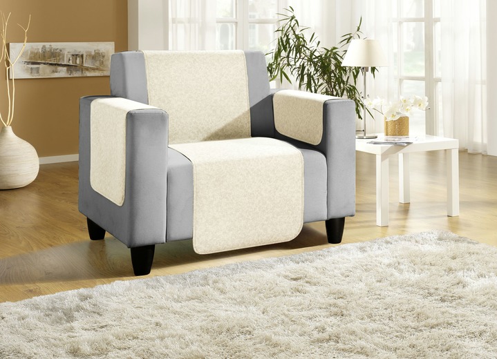 Sessel- & Sofaüberwürfe - Sessel-,Couch- und Armlehnenschoner mit Bandeinfassung, in Größe 101 (Sesselschoner, 50x150 cm) bis 865 (2 Armlehnenschoner, 50x 70 cm), in Farbe BEIGE Ansicht 12