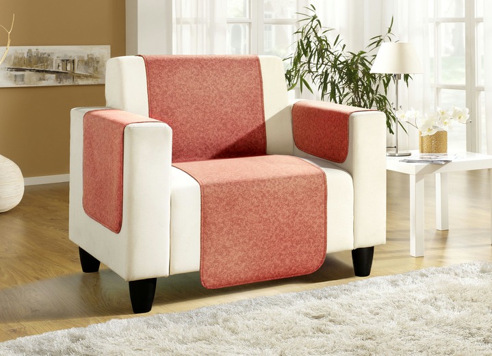 Sessel- & Sofaüberwürfe - Sessel-,Couch- und Armlehnenschoner mit Bandeinfassung, in Größe 101 (Sesselschoner, 50x150 cm) bis 865 (2 Armlehnenschoner, 50x 70 cm), in Farbe BEIGE Ansicht 20