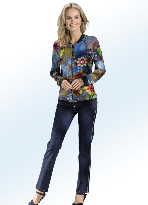 - Blusenjacke mit farbbrillantem Druck Ansicht 2 - Blusenjacke mit farbbrillantem Druck, in Größe 036 bis 052, in Farbe ROYALBLAU-BUNT Ansicht 2