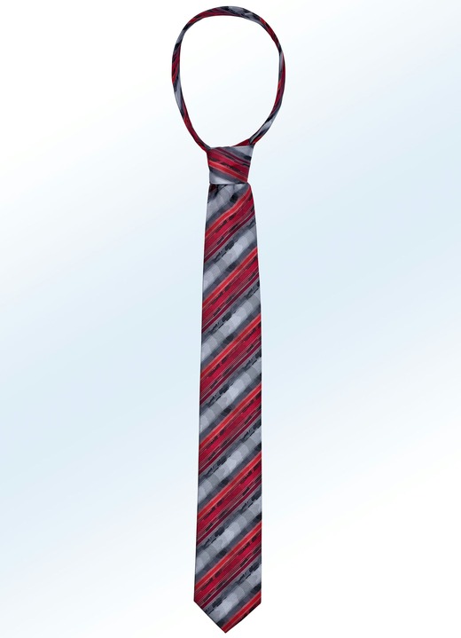 Krawatten - Ausdrucksvoll gestreifte Krawatte, in Farbe BORDEAUX-DUNKELGRAU-MITTELGRAU-ROT GESTREIFT Ansicht 1