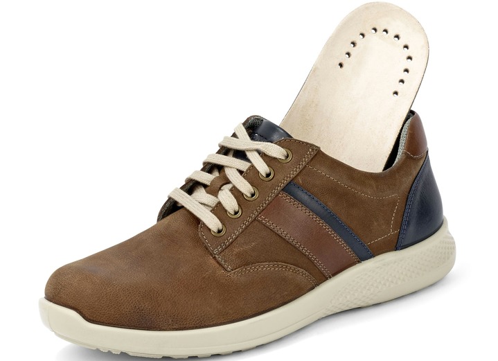 - Schnürschuh aus Rind-Nubukleder mit Nappaleder-Besätzen, in Größe 040 bis 047, in Farbe COGNAC-MARINE Ansicht 2