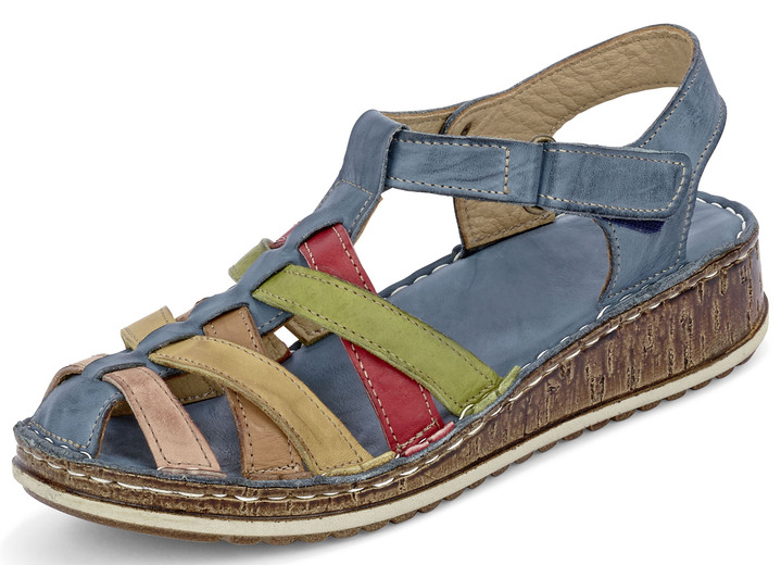 - Gemini Riemchen-Sandalette mit dezenter Knitter-Struktur, in Größe 036 bis 042, in Farbe JEANS-BUNT