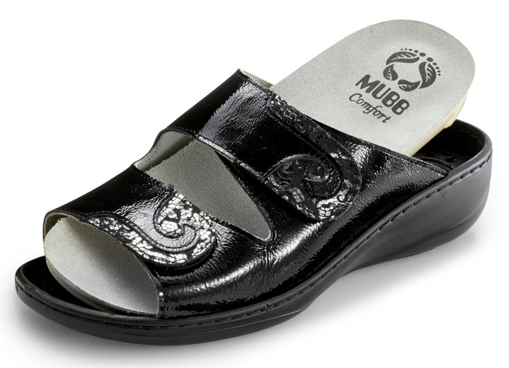 Sandaletten & Pantoletten - Mubb, bequeme Damen-Pantoletten, Weite H, mit herausnehmbarem Fußbett Ansicht 4 Sandaletten & Pantoletten - Mubb, bequeme Damen-Pantoletten, Weite H, mit herausnehmbarem Fußbett, in Größe 036 bis 042, in Farbe STAHLBLAU Ansicht 4