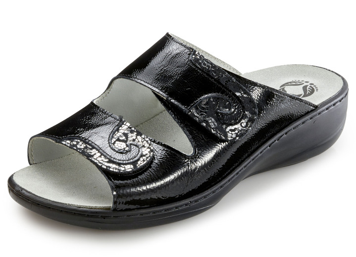 Sandaletten & Pantoletten - Mubb, bequeme Damen-Pantoletten, Weite H, mit herausnehmbarem Fußbett Ansicht 3 Sandaletten & Pantoletten - Mubb, bequeme Damen-Pantoletten, Weite H, mit herausnehmbarem Fußbett, in Größe 036 bis 042, in Farbe STAHLBLAU Ansicht 3