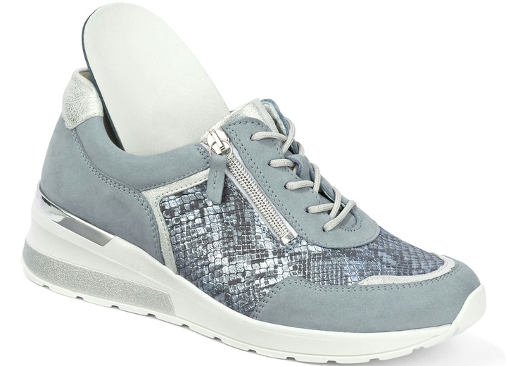 Slipper & Schnürschuhe - Waldläufer, bequeme Damen-Schnürschuhe, Weite H, mit herausnehmbarem Fußbett, in Größe 4 1/2 bis 9, in Farbe BLEU-MATTSILBER Ansicht 2