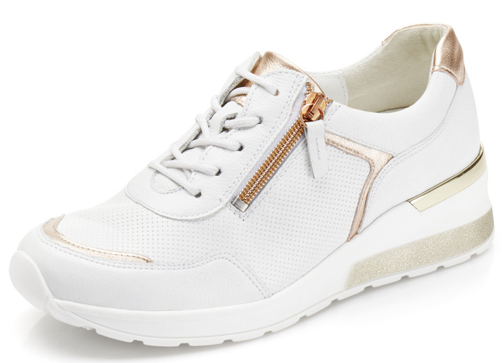 Slipper & Schnürschuhe - Waldläufer, bequeme Damen-Schnürschuhe, Weite H, mit herausnehmbarem Fußbett, in Größe 4 1/2 bis 9, in Farbe WEISS-ROSÉGOLD Ansicht 1
