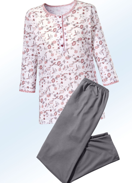 Schlafanzüge & Shortys - Schlafanzug mit Alloverdessin und Knopfleiste Ansicht 2 Schlafanzüge & Shortys - Schlafanzug mit Alloverdessin und Knopfleiste, in Größe 036 bis 052, in Farbe WEISS-ROSA-TAUPE Ansicht 2
