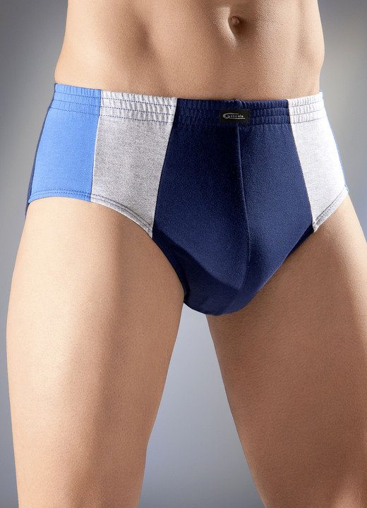 Slips & Unterhosen - Mehrfachpack Slips mit seitlichen Einsätzen, in Größe 004 bis 009, in Farbe 3X MARINE-ROYALBLAU-GRAU MELIERT, 2X MARINE-ROT-GRAU MELIERT, in Ausführung Fünferpack Slips Ansicht 1