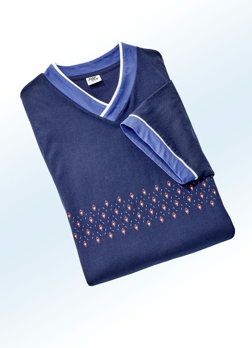 Wäsche - Zweierpack Nachthemden mit V-Ausschnitt und Seitenschlitz, in Größe 048 bis 066, in Farbe 1X BLAU, 1X MARINE Ansicht 2