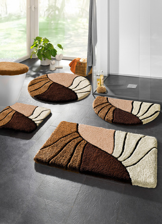 Badgarnituren - Badgarnitur mit rutschhemmender Rückseite – Farbe BRAUN Badgarnituren - Badgarnitur mit rutschhemmender Rückseite, in Größe 100 (Vorleger halbrund, 50/ 80 cm) bis 112 (WC-Deckelbezug, 47/ 50 cm), in Farbe TERRA