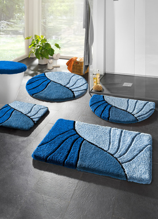 Badgarnituren - Badgarnitur mit rutschhemmender Rückseite – Farbe BLAU Badgarnituren - Badgarnitur mit rutschhemmender Rückseite, in Größe 100 (Vorleger halbrund, 50/ 80 cm) bis 112 (WC-Deckelbezug, 47/ 50 cm), in Farbe TERRA