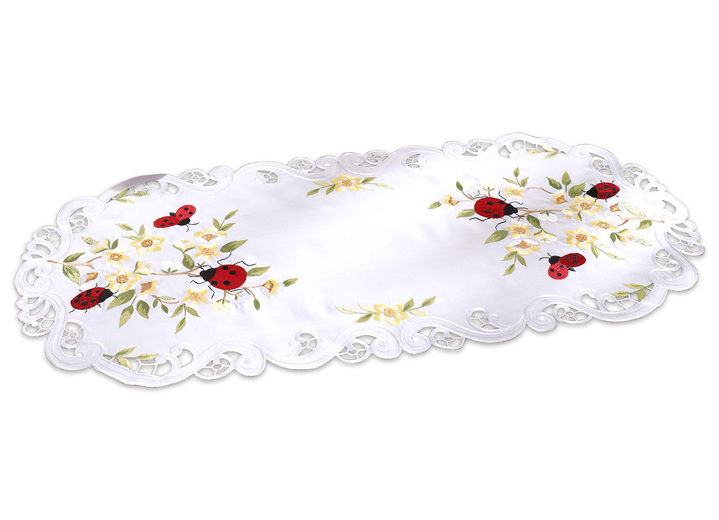 Heimtextilien - Tisch- und Raumdekoration mit niedlichen Marienkäfern, in Größe 101 (Läufer oval, 40x 85 cm) bis 404 (Kissenbezug, 40x 40 cm), in Farbe CREME Ansicht 3