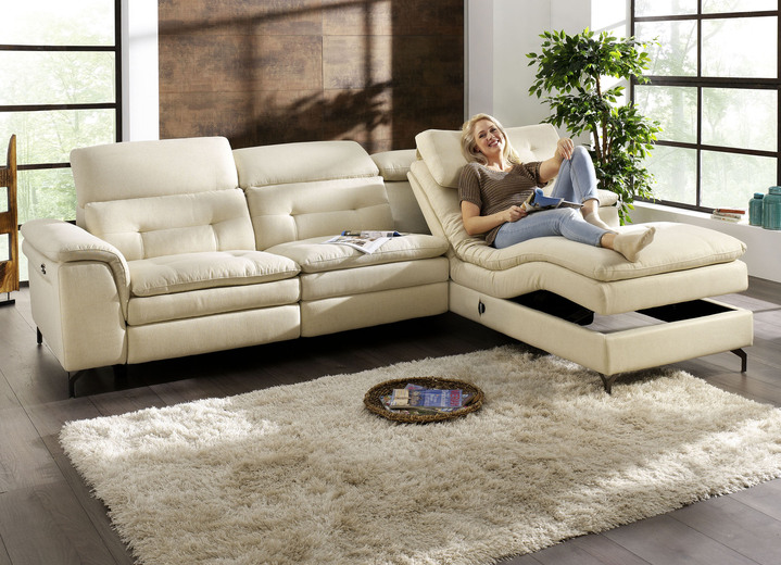Polsterecken - Polsterecke mit verstellbarer Kopfstütze und Ottomane Ansicht 2 Polsterecken - Polsterecke mit verstellbarer Kopfstütze und Ottomane, in Farbe BEIGE, in Ausführung mit manuell verstellbarer Kopfstütze Ansicht 2