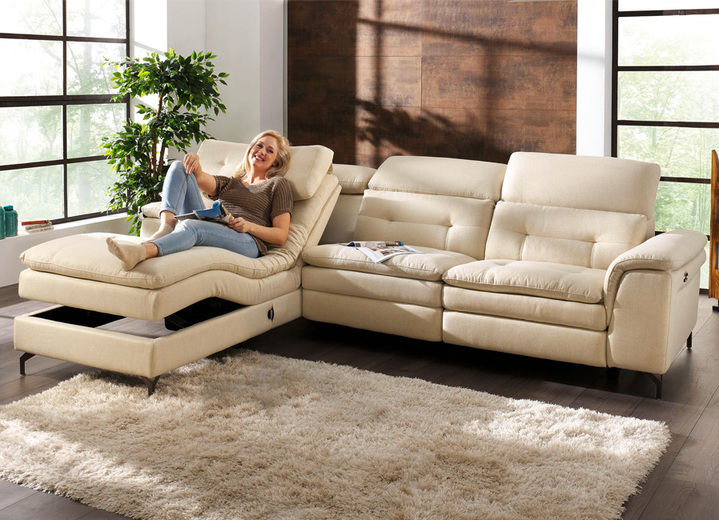 Polsterecken - Polsterecke mit verstellbarer Kopfstütze und Ottomane Ansicht 5 Polsterecken - Polsterecke mit verstellbarer Kopfstütze und Ottomane, in Farbe BEIGE, in Ausführung mit manuell verstellbarer Kopfstütze Ansicht 5