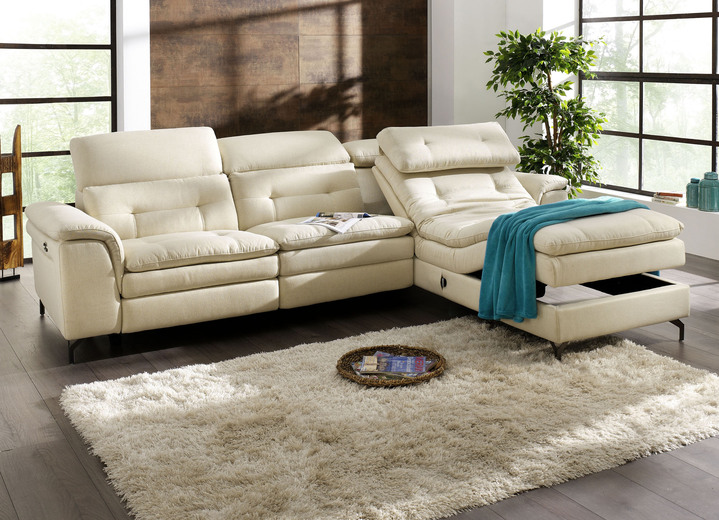 Polsterecken - Polsterecke mit verstellbarer Kopfstütze und Ottomane Ansicht 3 Polsterecken - Polsterecke mit verstellbarer Kopfstütze und Ottomane, in Farbe BEIGE, in Ausführung mit manuell verstellbarer Kopfstütze Ansicht 3