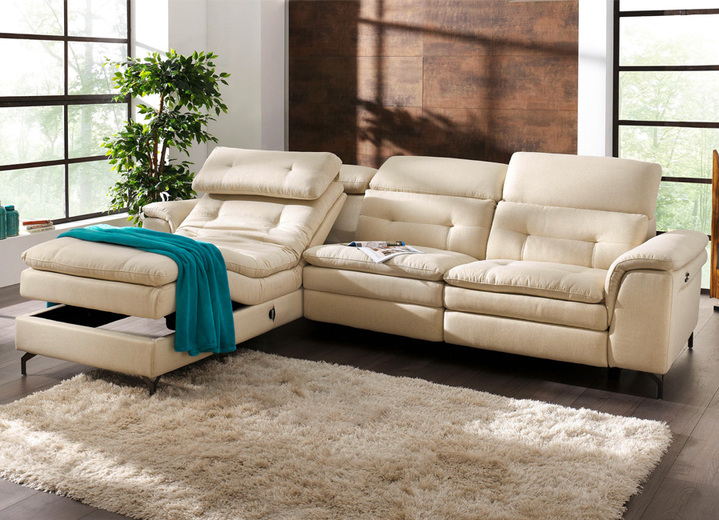 Polsterecken - Polsterecke mit verstellbarer Kopfstütze und Ottomane Ansicht 6 Polsterecken - Polsterecke mit verstellbarer Kopfstütze und Ottomane, in Farbe BEIGE, in Ausführung mit manuell verstellbarer Kopfstütze Ansicht 6