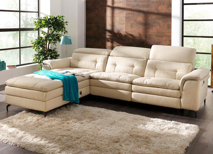 Polsterecken - Polsterecke mit verstellbarer Kopfstütze und Ottomane Ansicht 4 Polsterecken - Polsterecke mit verstellbarer Kopfstütze und Ottomane, in Farbe BEIGE, in Ausführung mit manuell verstellbarer Kopfstütze Ansicht 4