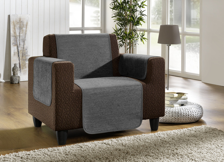 Wohnaccessoires - Unempfindliche Sessel-,Couch- und Armlehnenschoner aus Chenille, in Größe 101 (Sesselschoner, 50x150 cm) bis 905 (2 Kissenbezüge, 40x 40 cm), in Farbe SAND Ansicht 14