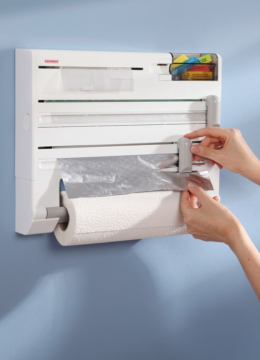 Haushaltshelfer - Leifheit Wandrollenhalter mit Tesafilm-Spender und Kleinteile-Box, in Farbe WEISS Ansicht 1