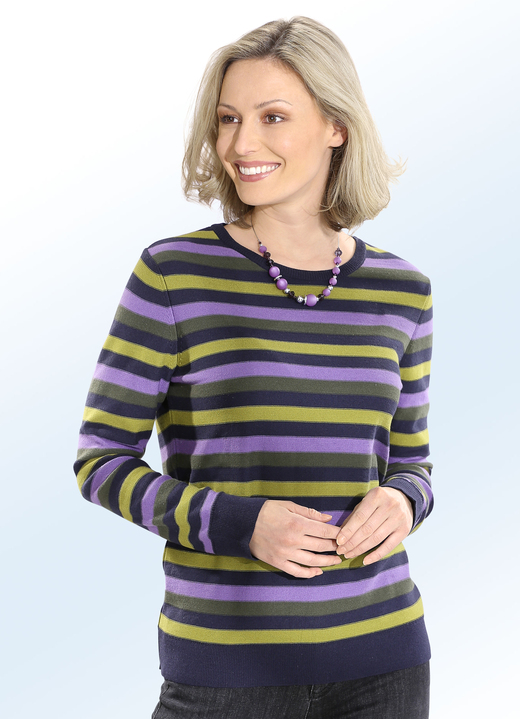 Langarm - Pullover in Ringeldessin, in Größe 036 bis 050, in Farbe MARINE-TERRA-MULTICOLOR Ansicht 2