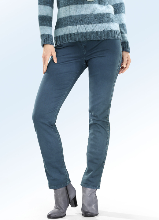 Hosen - Jeans in Schlupfform, in Größe 018 bis 052, in Farbe PETROL