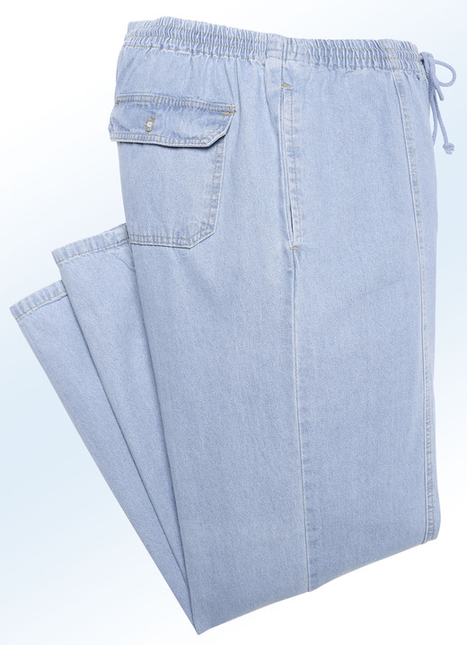 Jeans - Schlupfjeans mit Gummibund und Kordelzug in 4 Farben, in Größe 024 bis 110, in Farbe HELLBLAU Ansicht 2