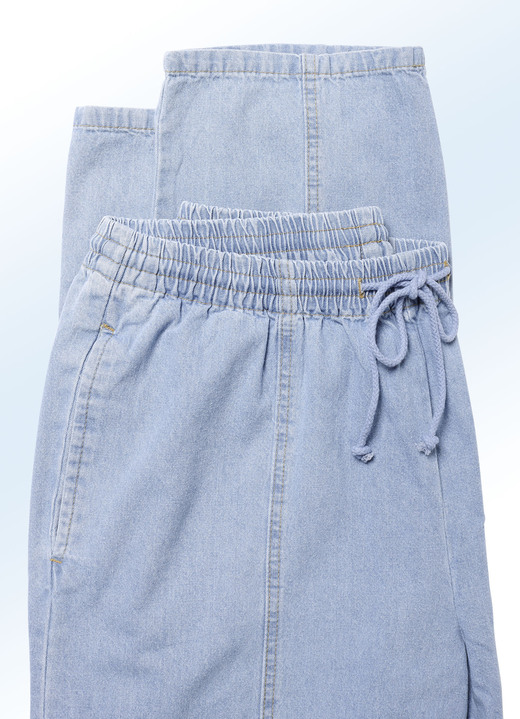 Jeans - Schlupfjeans mit Gummibund und Kordelzug in 4 Farben, in Größe 024 bis 110, in Farbe HELLBLAU Ansicht 3