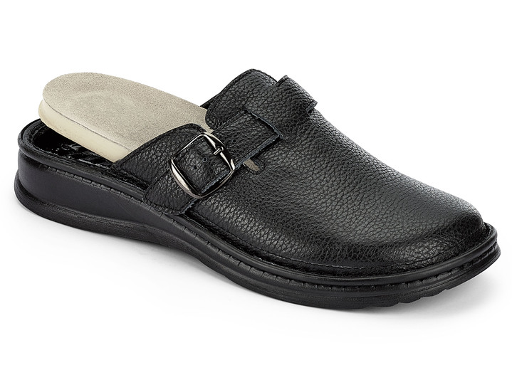 Hausschuhe - Mubb, bequeme Herren-Clogs, Weite H, mit herausnehmbarem Fußbett Ansicht 2 Hausschuhe - Mubb, bequeme Herren-Clogs, Weite H, mit herausnehmbarem Fußbett, in Größe 040 bis 046, in Farbe SCHWARZ Ansicht 2
