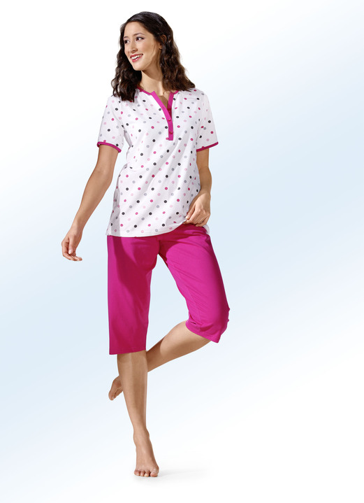 Schlafanzüge & Shortys - Zweierpack Schlafanzüge mit Pünktchen, lang- und kurzarm, in Größe 036 bis 058, in Farbe ECRU-MARINE Ansicht 4