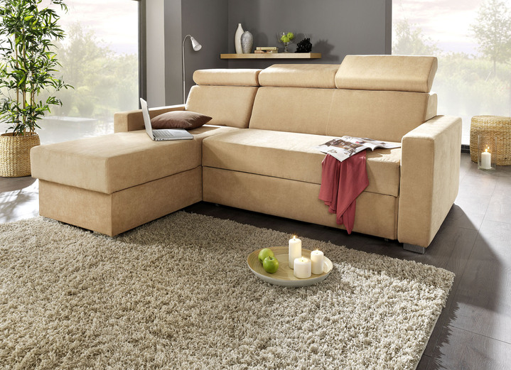 Schlafsofas - Polstermöbel mit Bettfunktion und verstellbaren Kopfstützen, in Farbe GRAU, in Ausführung Schlafsofa mit Hocker Ansicht 4