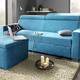 Schlafsofas - Polstermöbel mit Bettfunktion und verstellbaren Kopfstützen, in Farbe GRAU, in Ausführung Schlafsofa mit Hocker – Farbe BLAU – Ansicht 1