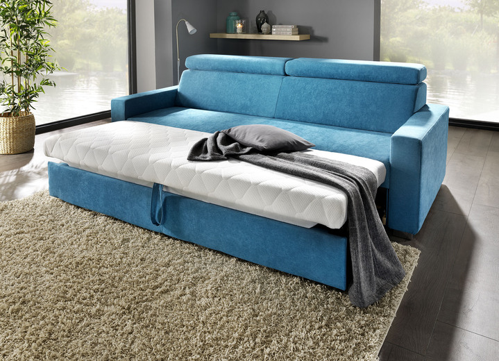 Schlafsofas - Polstermöbel mit Bettfunktion und verstellbaren Kopfstützen, in Farbe GRAU, in Ausführung Schlafsofa mit Hocker Ansicht 6