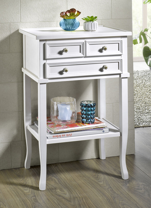 Tische - Beistelltisch mit Schubladen und Metallgriffen, in Farbe WEISS Ansicht 1